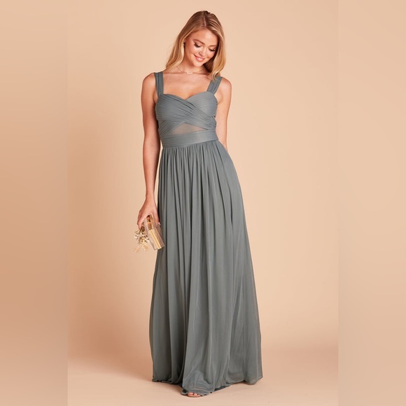 *NWT* Birdy Grey Elsye Mesh Sea Glass Bridesmaid Dress No Slit Size M - Picture 5 of 16